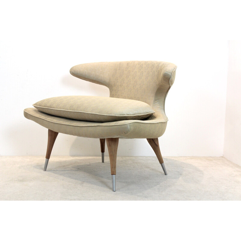 Vintage "Horn" armchair in gold and walnut fabric by Karpen of California, 1950s