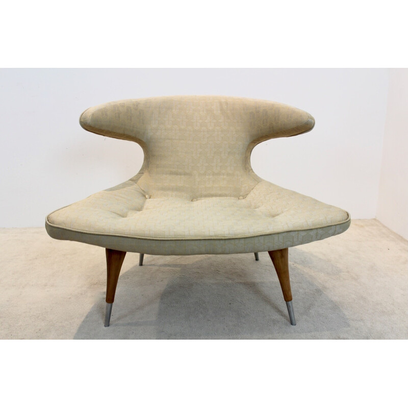 Vintage "Horn" fauteuil in goud en walnoot stof van Karpen of California, jaren 1950