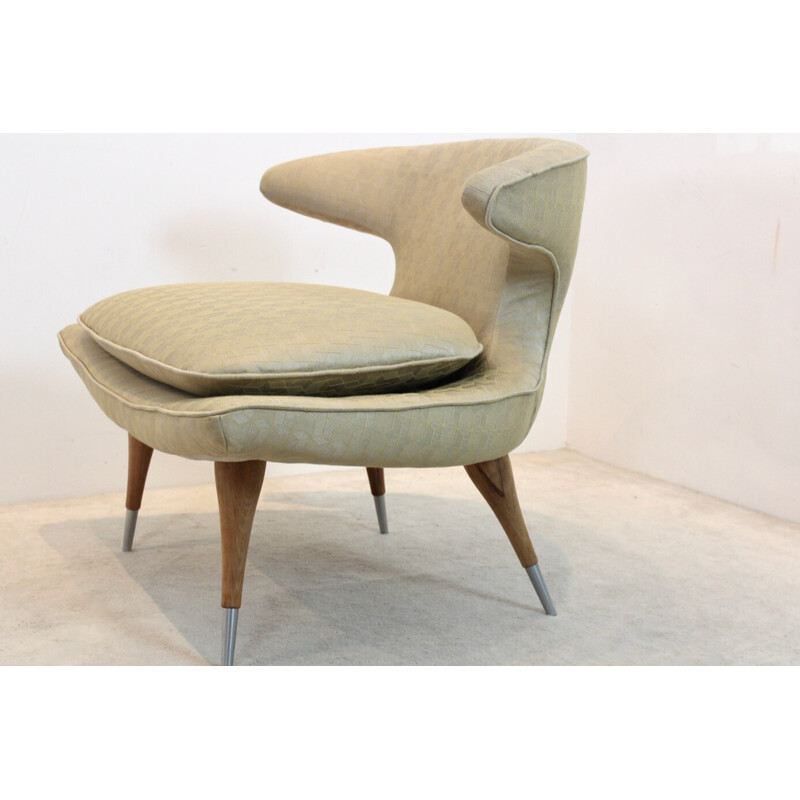 Fauteuil vintage "Horn" en tissu doré et noyer de Karpen of California, 1950