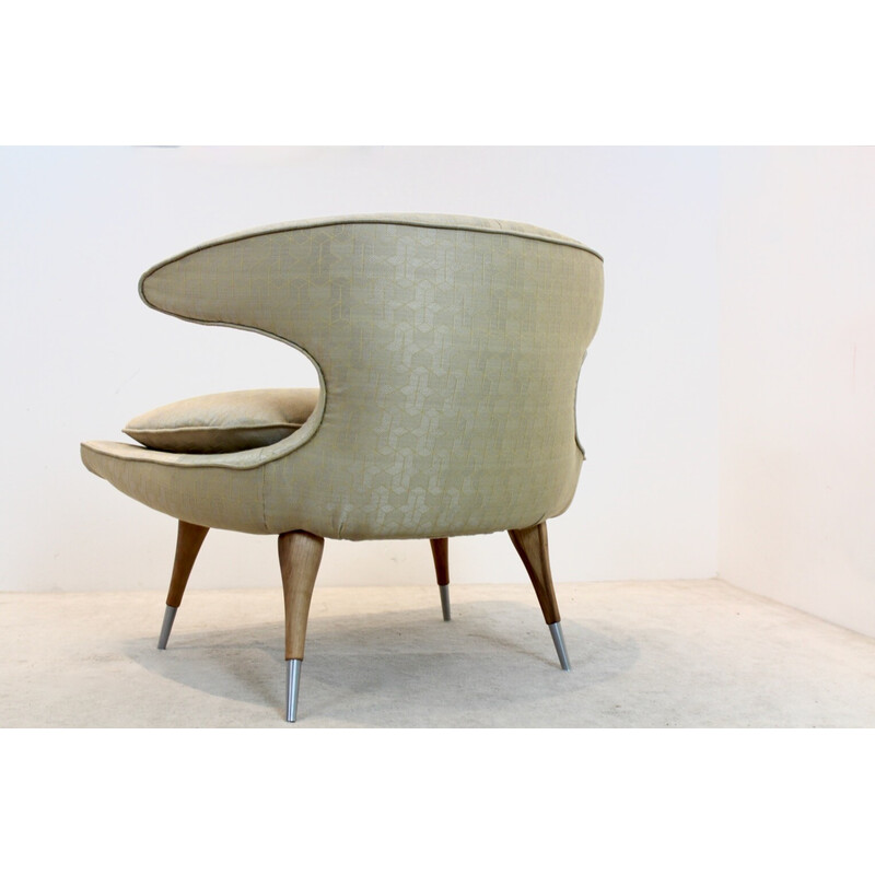 Vintage "Horn" fauteuil in goud en walnoot stof van Karpen of California, jaren 1950