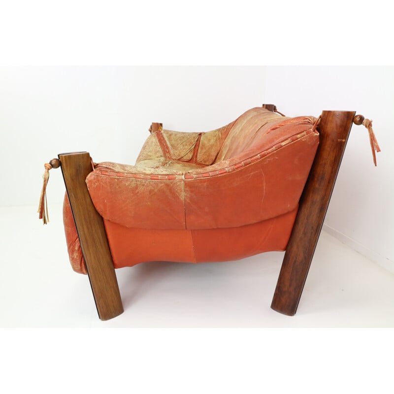 Two-Seater sofa MP-211 by Percival Lafer in wood and leather - 1970q