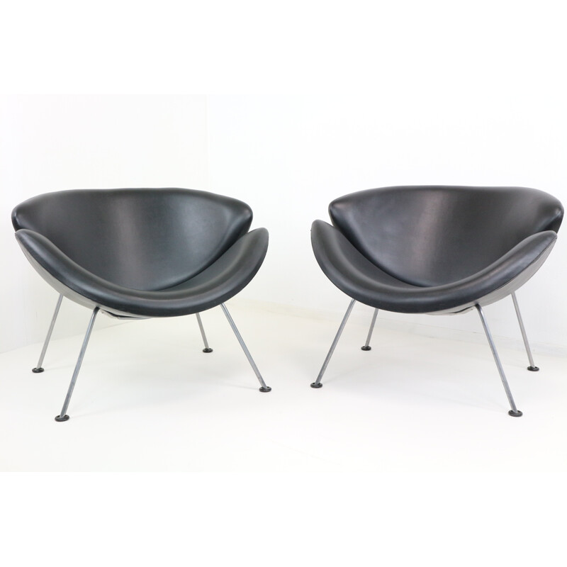 Paire de fauteuils noires Orange Slice par Pierre Paulin pour Artifort - 1960