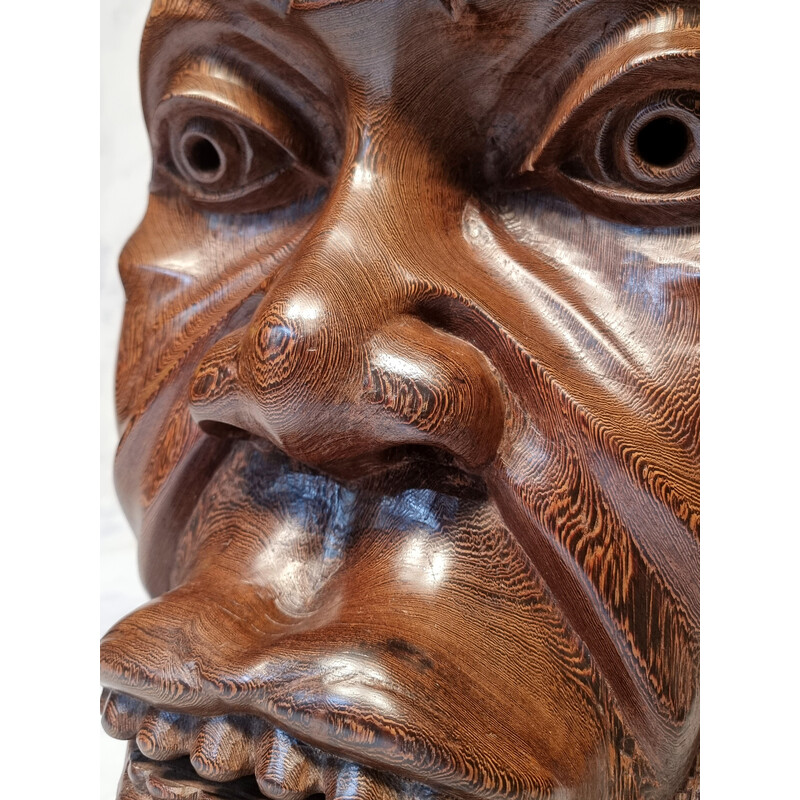Vintage-Skulptur eines afrikanischen Kopfes und Sockel aus Wengé-Holz, 1960