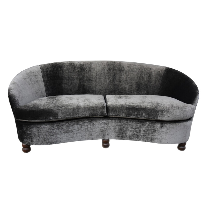 Vintage black italian curved sofa - 1950s