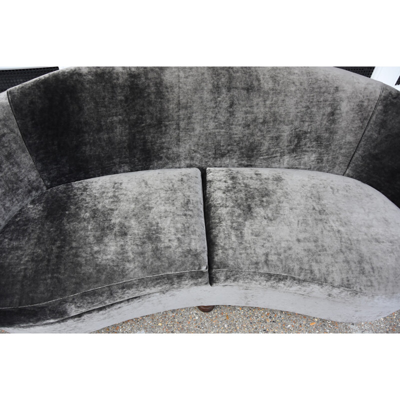 Vintage black italian curved sofa - 1950s