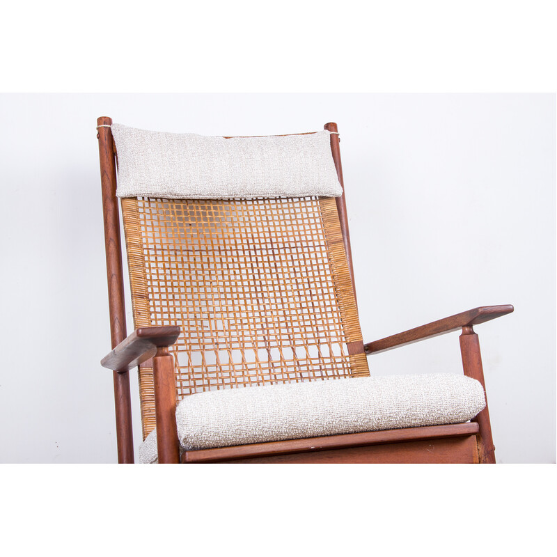 Vintage Danish teak and rattan rocking chair by Hans Olsen for Juul Kristensen, 1960