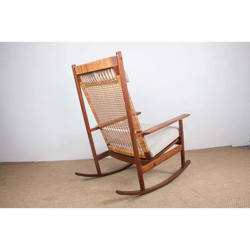 Vintage Deense teak en rotan schommelstoel van Hans Olsen voor Juul Kristensen, 1960