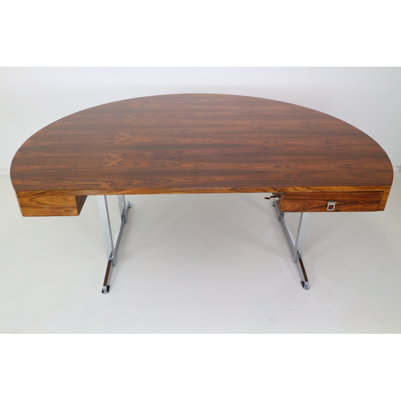 Mid century half circle president desk in rosewood and chrome base - 1970s