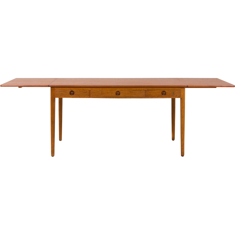 Scrivania vintage in teak e legno di quercia At 305 di Hans J. Wegner per Andreas Tuck, Danimarca, 1950