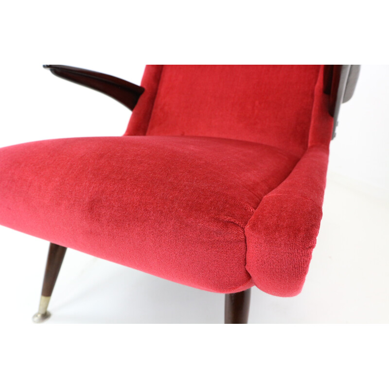 Set of 2 Italian mid-century red velvet armchairs - 1950s