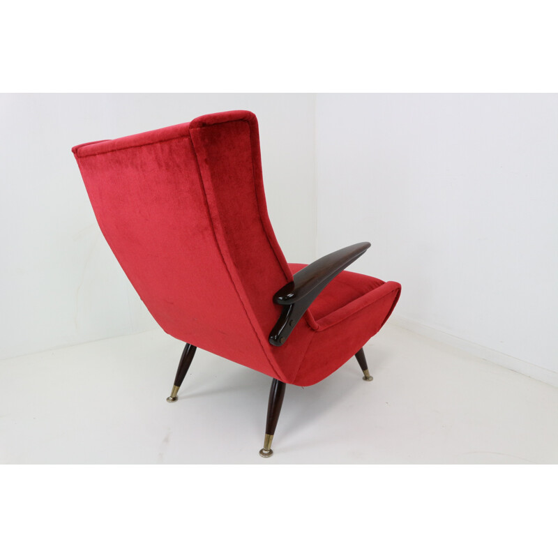 Set of 2 Italian mid-century red velvet armchairs - 1950s