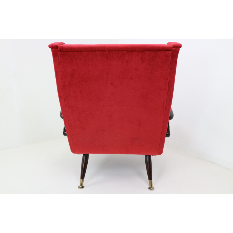 Ensemble de 2 fauteuils vintage italiens en velours rouge - 1950