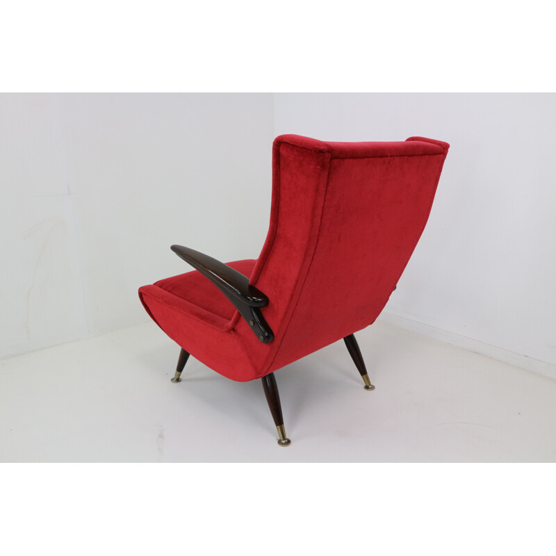 Set of 2 Italian mid-century red velvet armchairs - 1950s