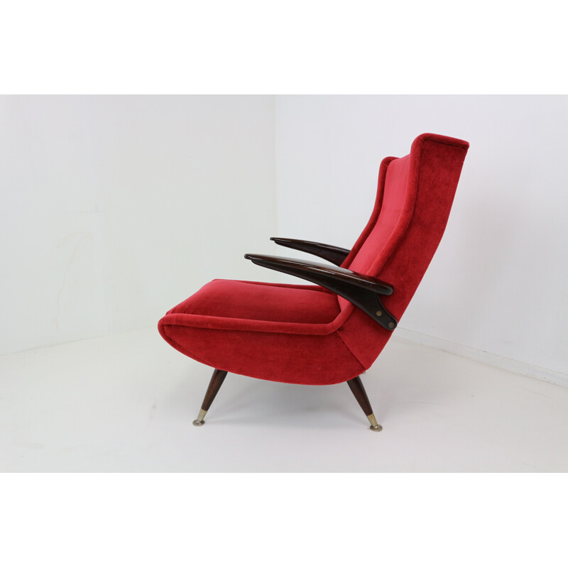 Set of 2 Italian mid-century red velvet armchairs - 1950s