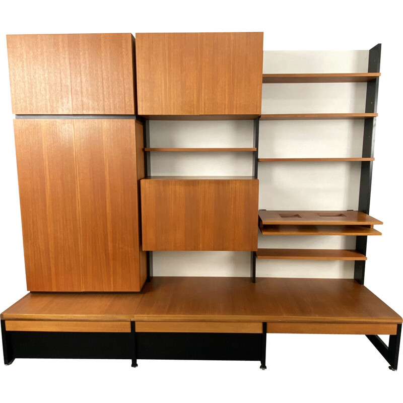 Vintage cultivation teak wood wall shelf system by Dieter Waeckerlin for Behr, Germany 1960s