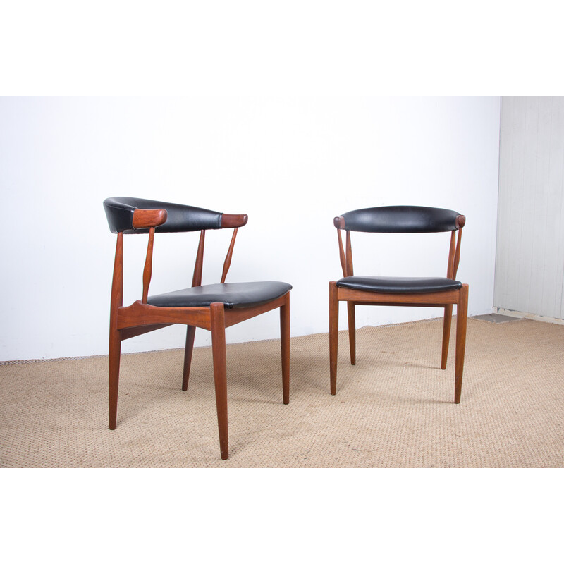 Vintage Danish teak and skai chairs by Johannes Andersen for Broderna, 1960