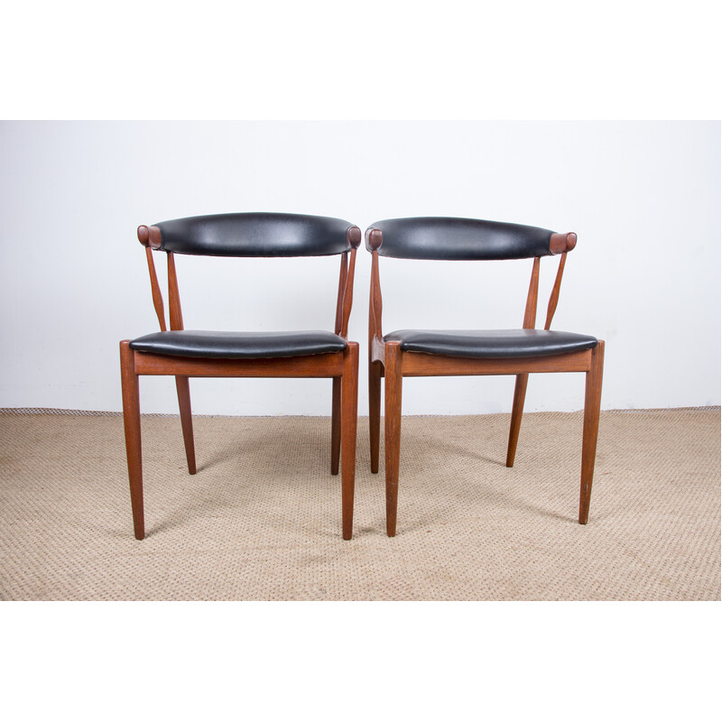 Vintage Danish teak and skai chairs by Johannes Andersen for Broderna, 1960