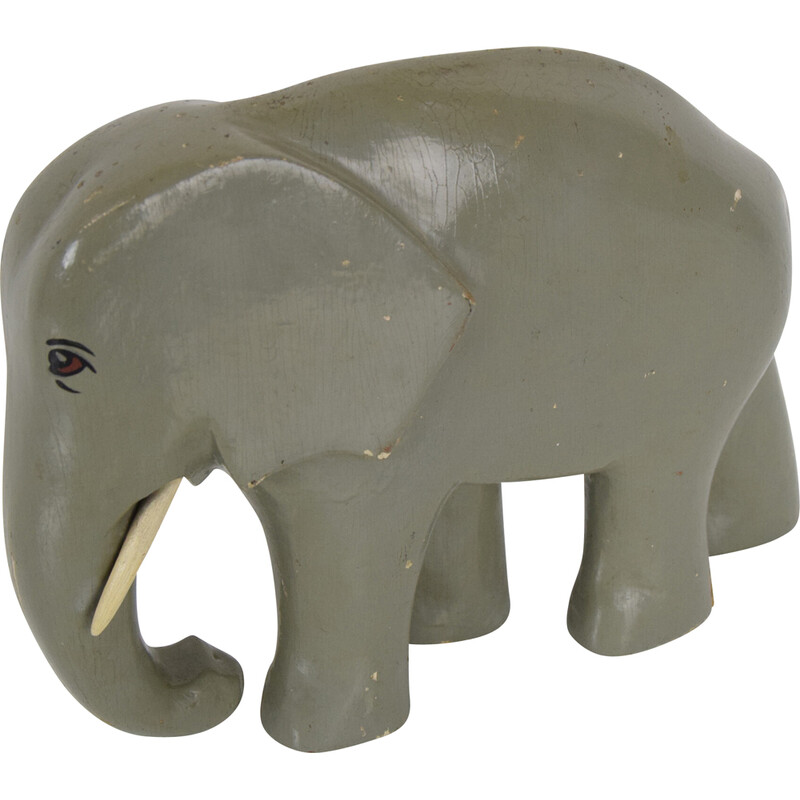 Art Deco vintage sculptuur hout Olifant, Tsjecho-Slowakije 1930