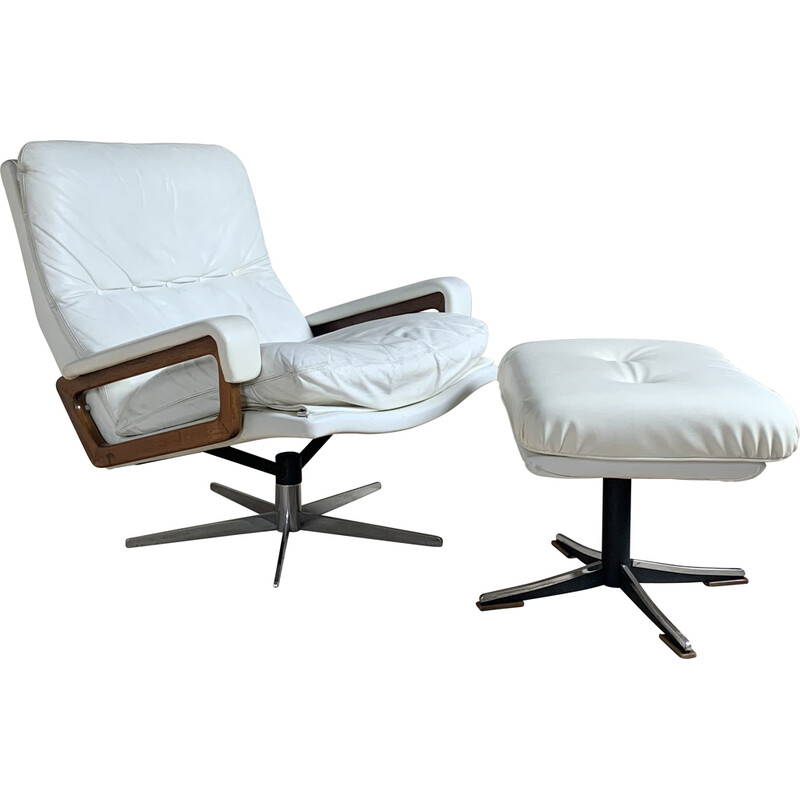 Vintage white leather armchair with ottoman by André Vandenbeuck for Strässle, 1970