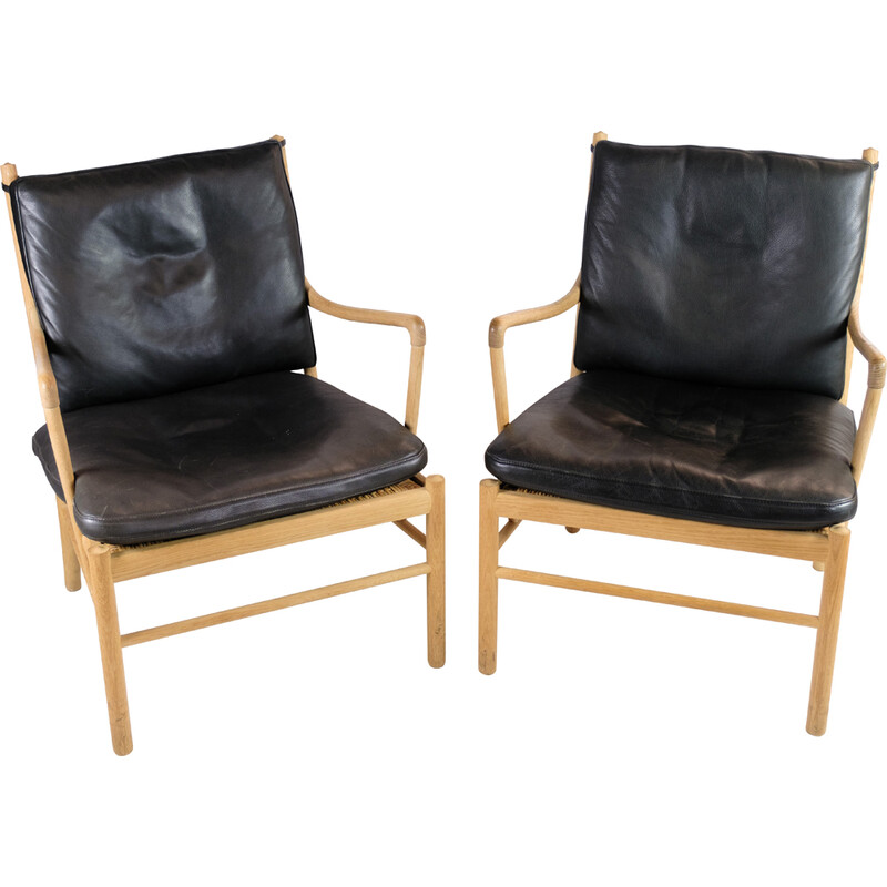 Pair of vintage colonial armchairs model Ow149 by Ole Wanscher for Carl Hansen and Søn