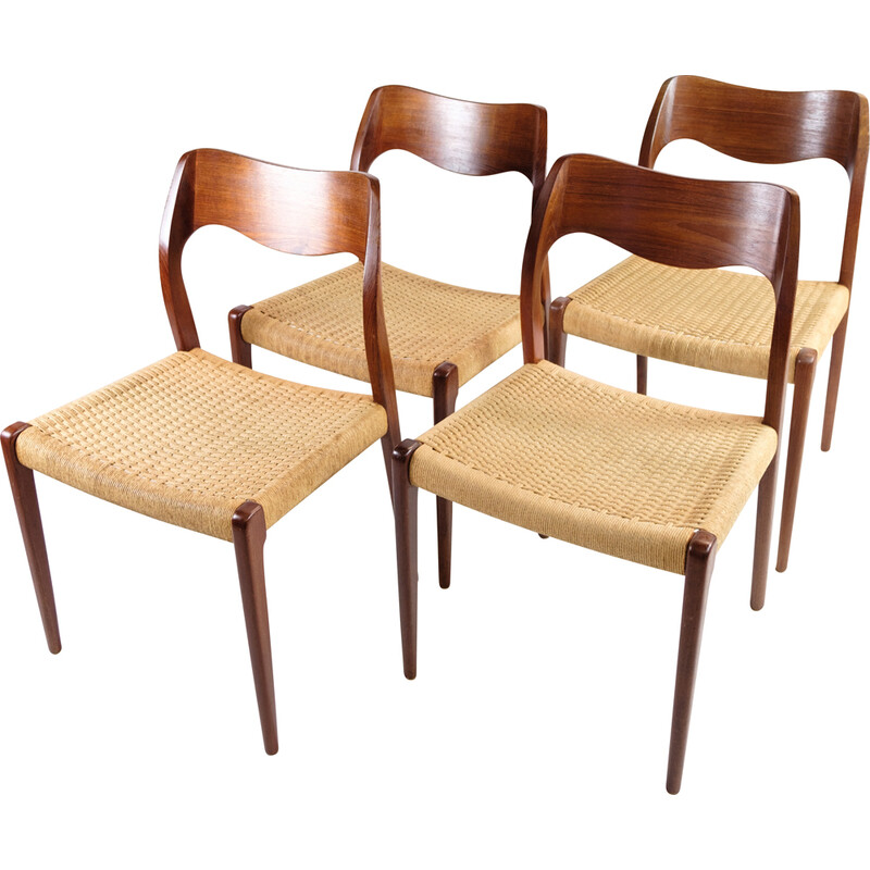 Ensemble de 4 chaises vintage modèle 71 de N.O Møller, 1951