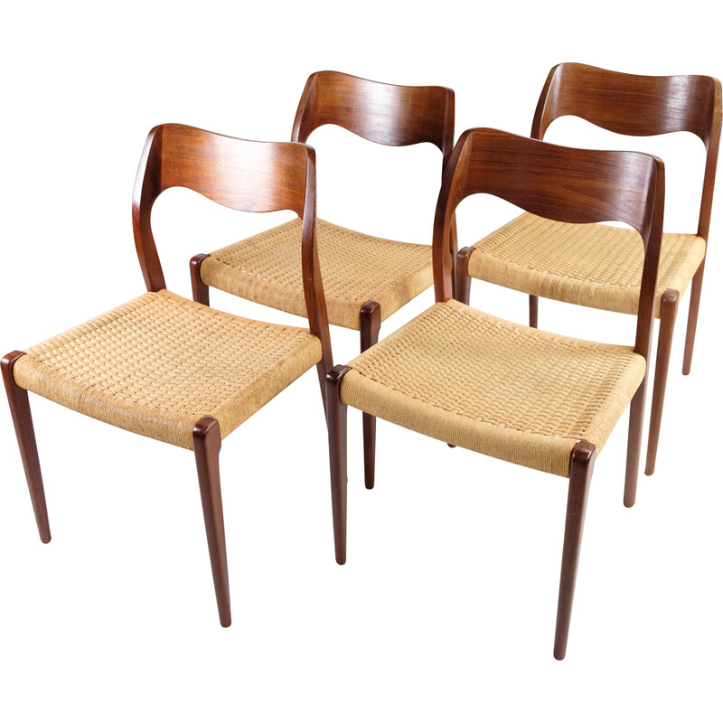 Set of 4 vintage dining chairs model 71 by N.O Møller, 1951