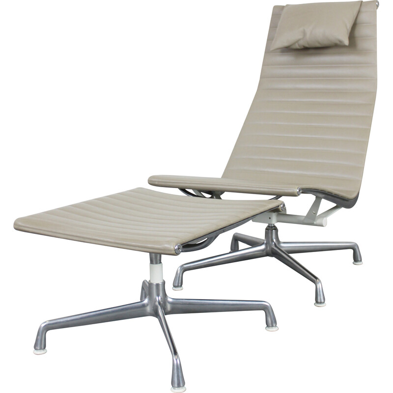 Vintage lounge chair with aluminum ottoman by Eames for Vitra, 1960s