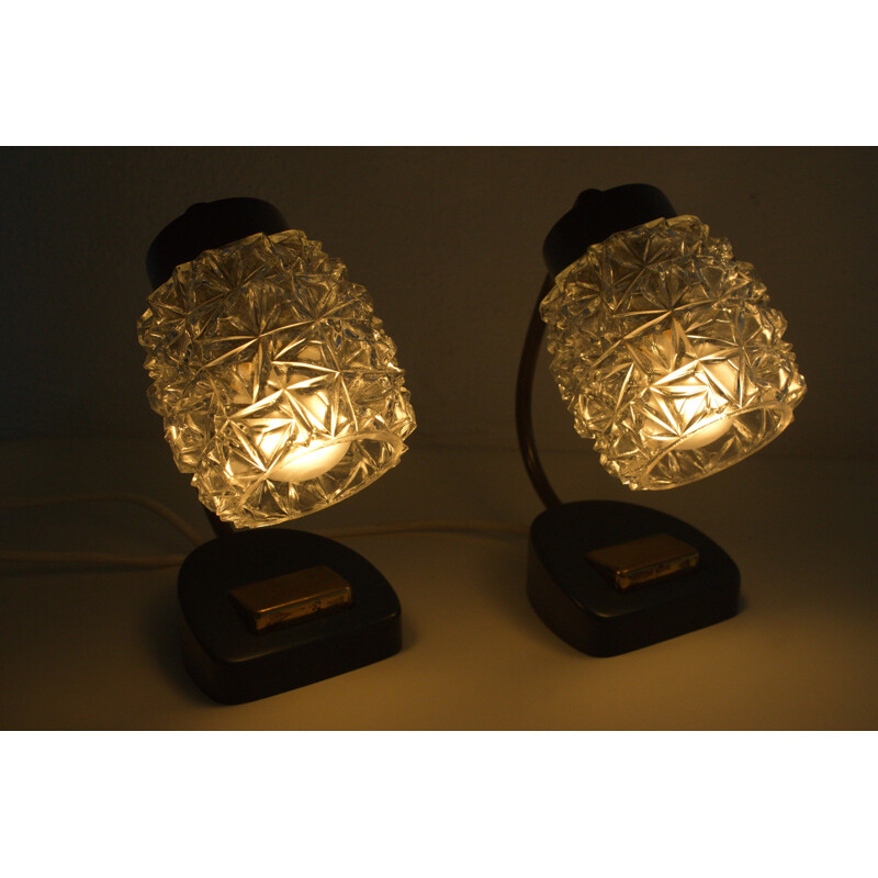Pair of blue German Table Lamps with Brass - 1960s
