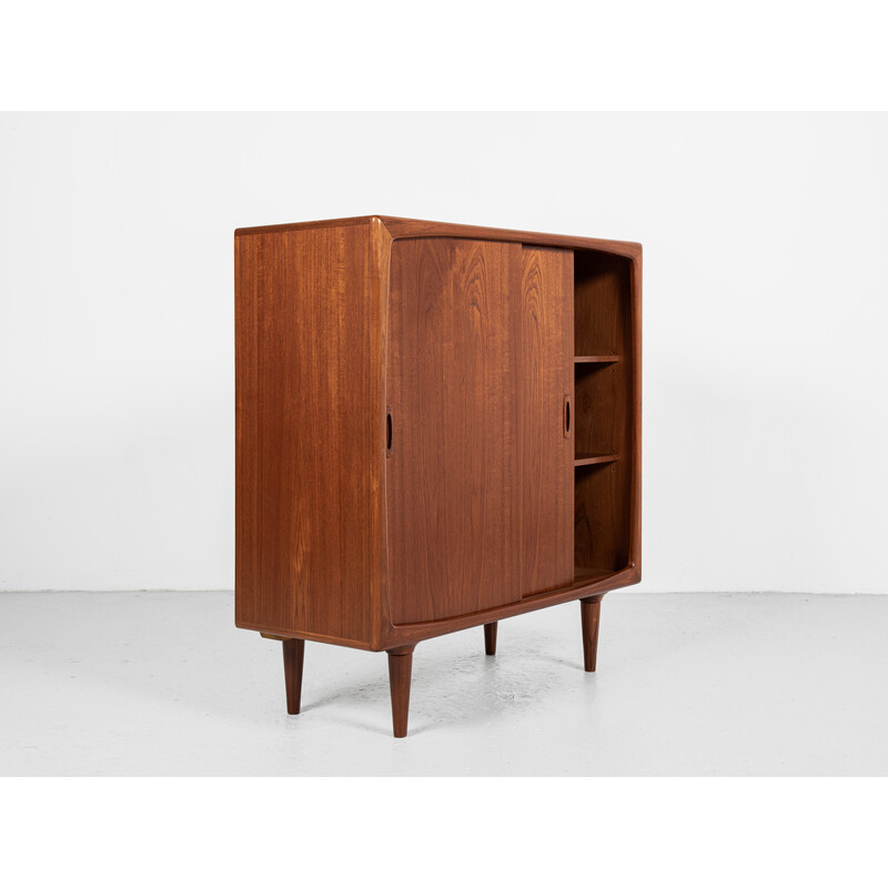 Mid century Danish highboard in teak with sliding doors by Hp Hansen, 1960s