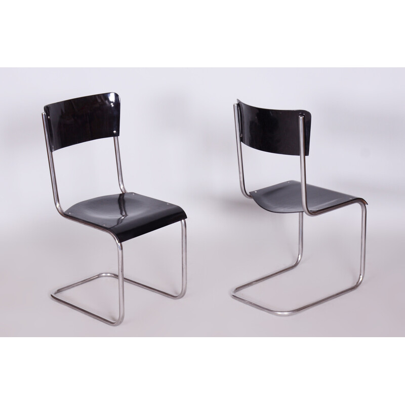 Set of 6 vintage Bauhaus black chairs by Vichr a Spol, 1930s