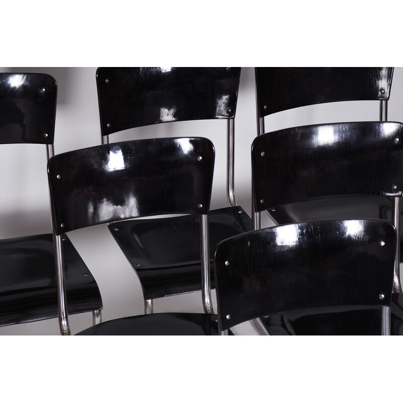 Conjunto de 6 cadeiras pretas vintage Bauhaus de Vichr a Spol, 1930s