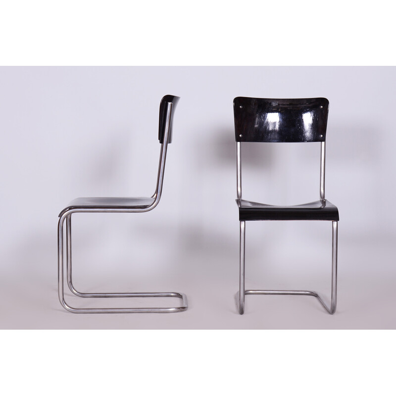 Set of 6 vintage Bauhaus black chairs by Vichr a Spol, 1930s