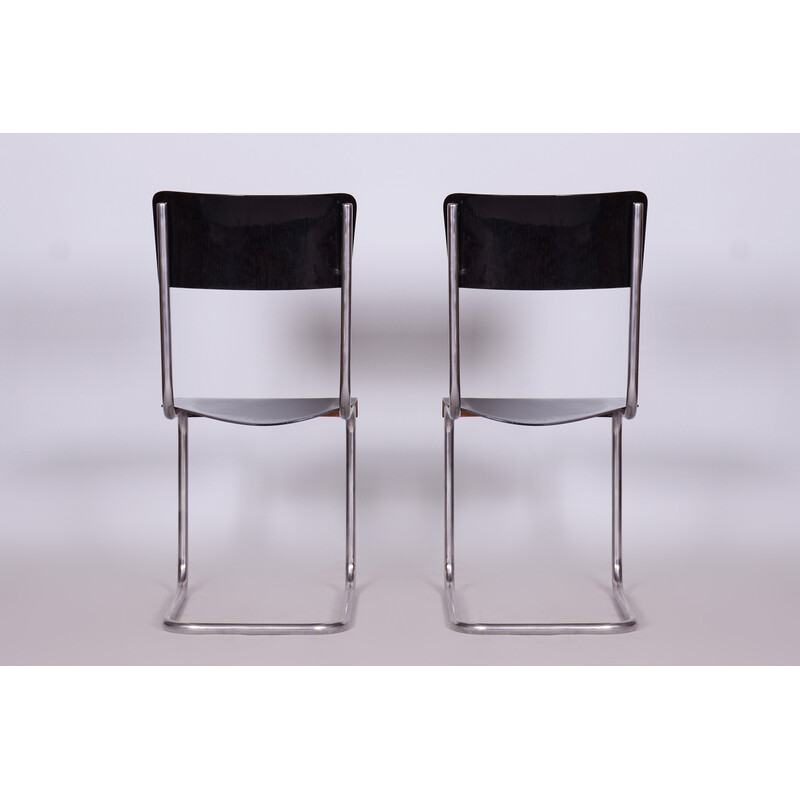 Juego de 6 sillas negras vintage Bauhaus de Vichr a Spol, años 30