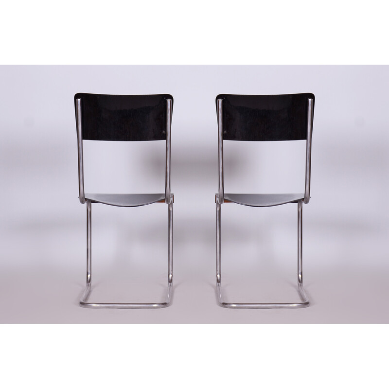 Set of 6 vintage Bauhaus black chairs by Vichr a Spol, 1930s