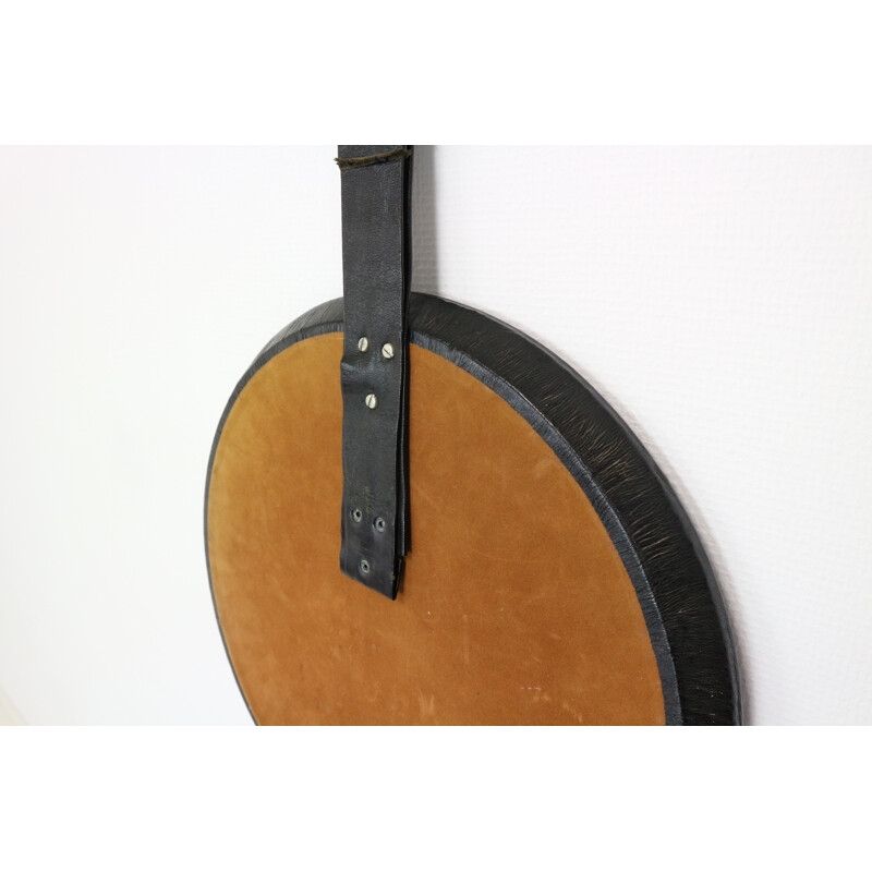 Round mirror with leather frame - 1950s