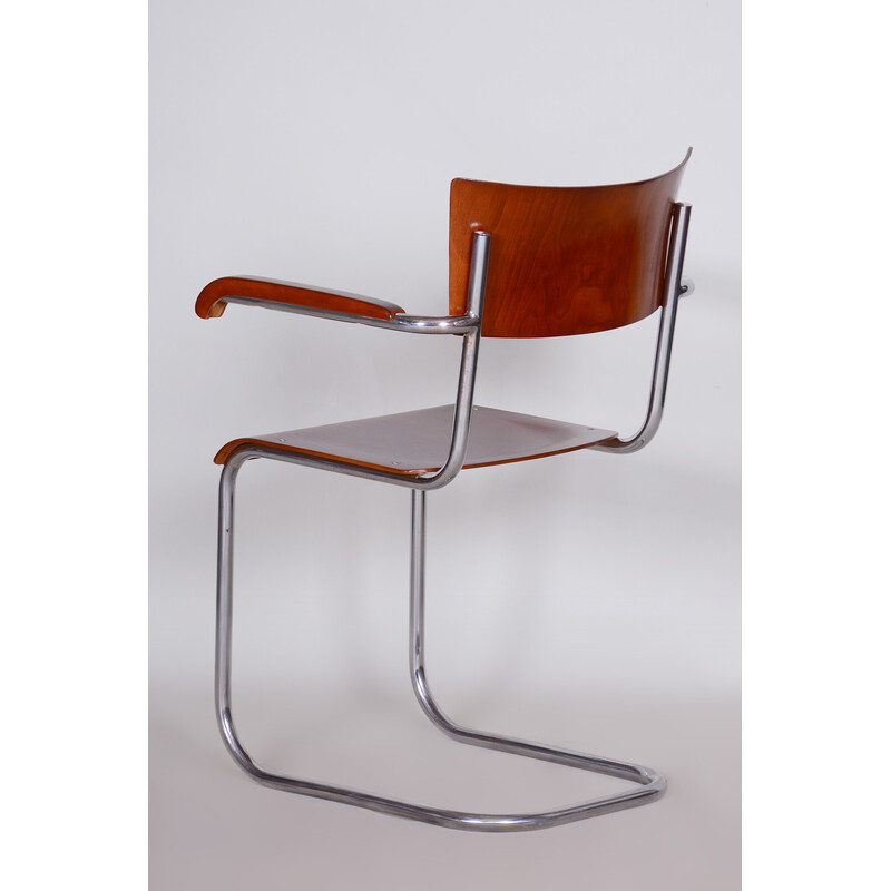 Juego de 4 sillones vintage Bauhaus de madera de haya y contrachapado de Mart Stam, Alemania años 30