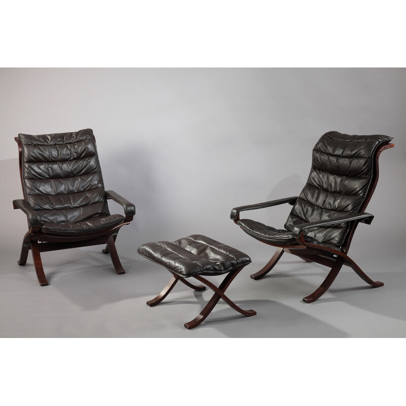 Pair of armchairs with ottoman by Ingmar Relling for Westnofa  - 1960s