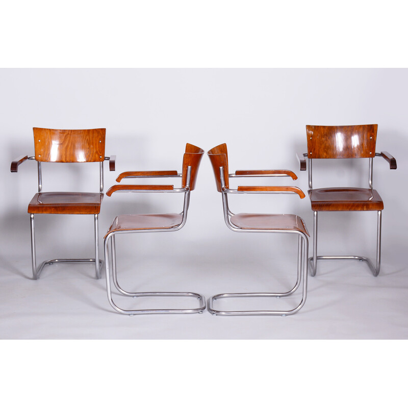 Set of 4 vintage beechwood armchairs by Mart Stam for Robert Slezak, 1930s