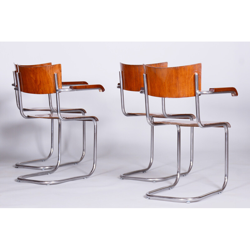 Set of 4 vintage beechwood armchairs by Mart Stam for Robert Slezak, 1930s