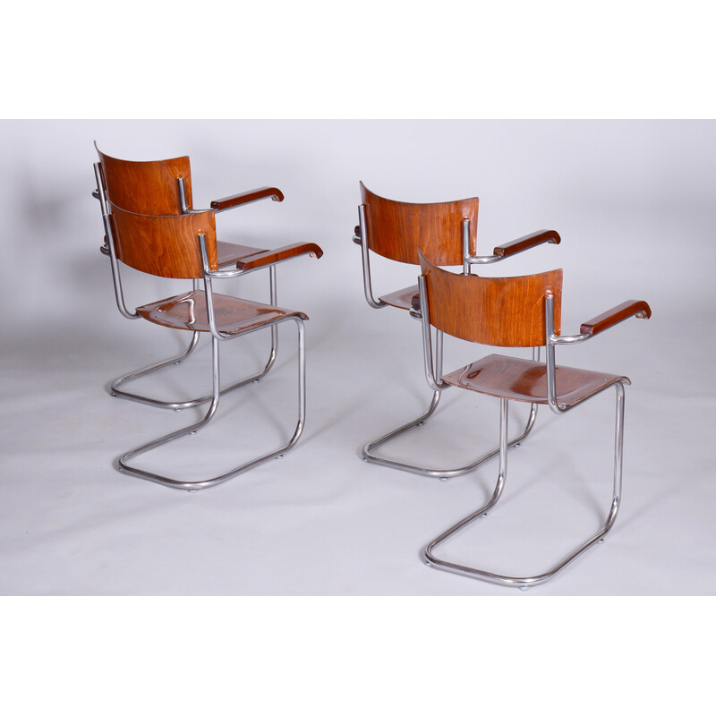 Set of 4 vintage beechwood armchairs by Mart Stam for Robert Slezak, 1930s