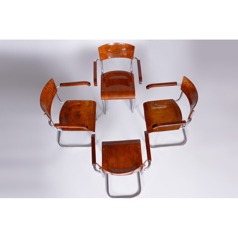Set of 4 vintage beechwood armchairs by Mart Stam for Robert Slezak, 1930s
