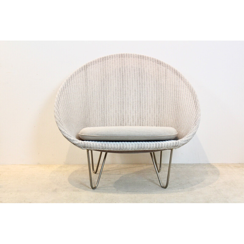 Vintage Lloyd loom lounge chair in grijswit