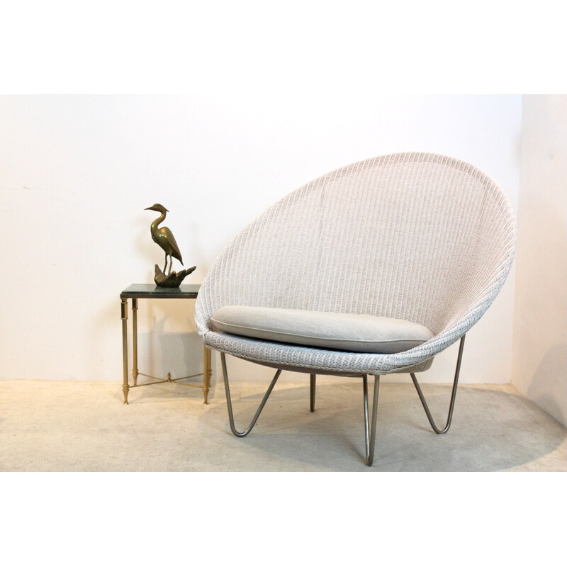 Vintage Lloyd loom lounge chair in grijswit