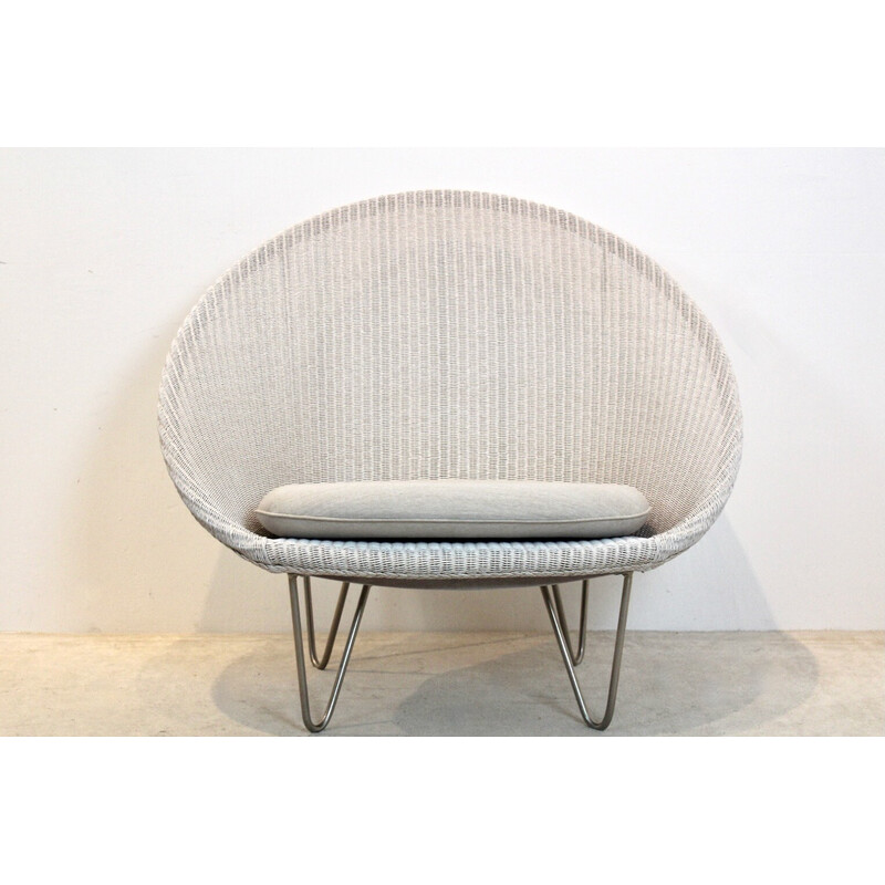 Vintage Lloyd loom lounge chair in grijswit