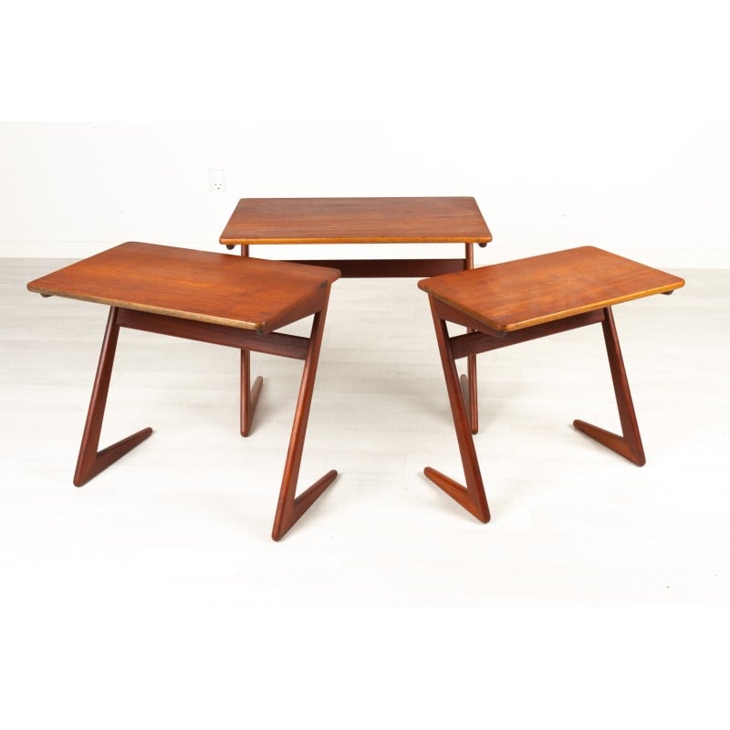 Vintage teak nesting tables by Erling Torvits for Heltborg Furniture, Denmark 1950