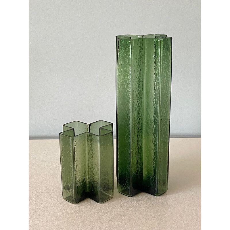 Jarrones vintage de cristal verde de Gullaskruf, Suecia 1960