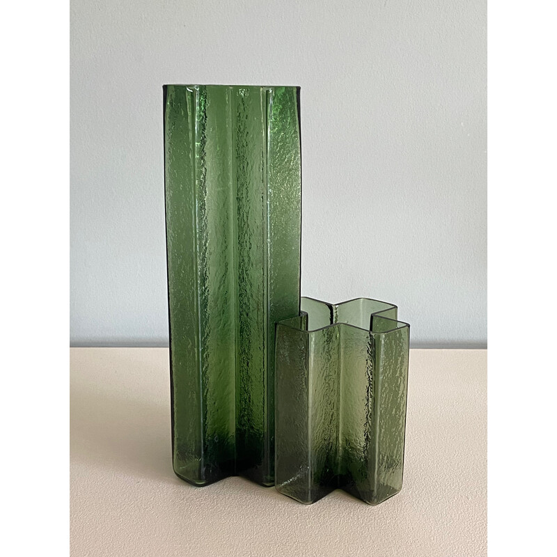 Vasos de vidro verde vintage da Gullaskruf, Suécia 1960