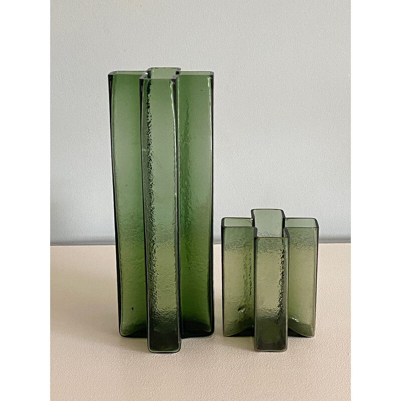 Vases vintage en verre vert par Gullaskruf, Suède 1960