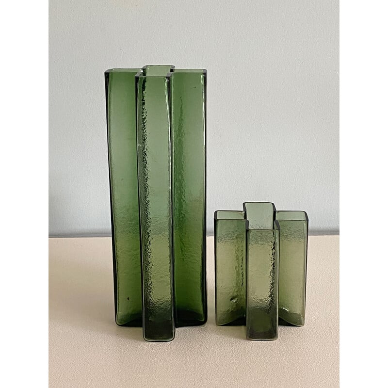 Vintage green glass vases by Gullaskruf, Sweden 1960