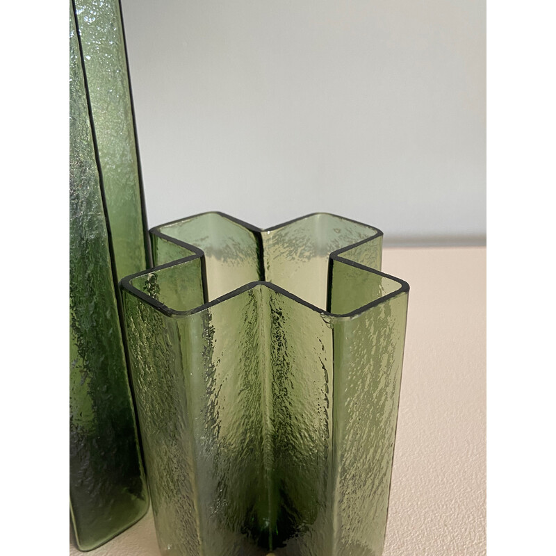Vasos de vidro verde vintage da Gullaskruf, Suécia 1960